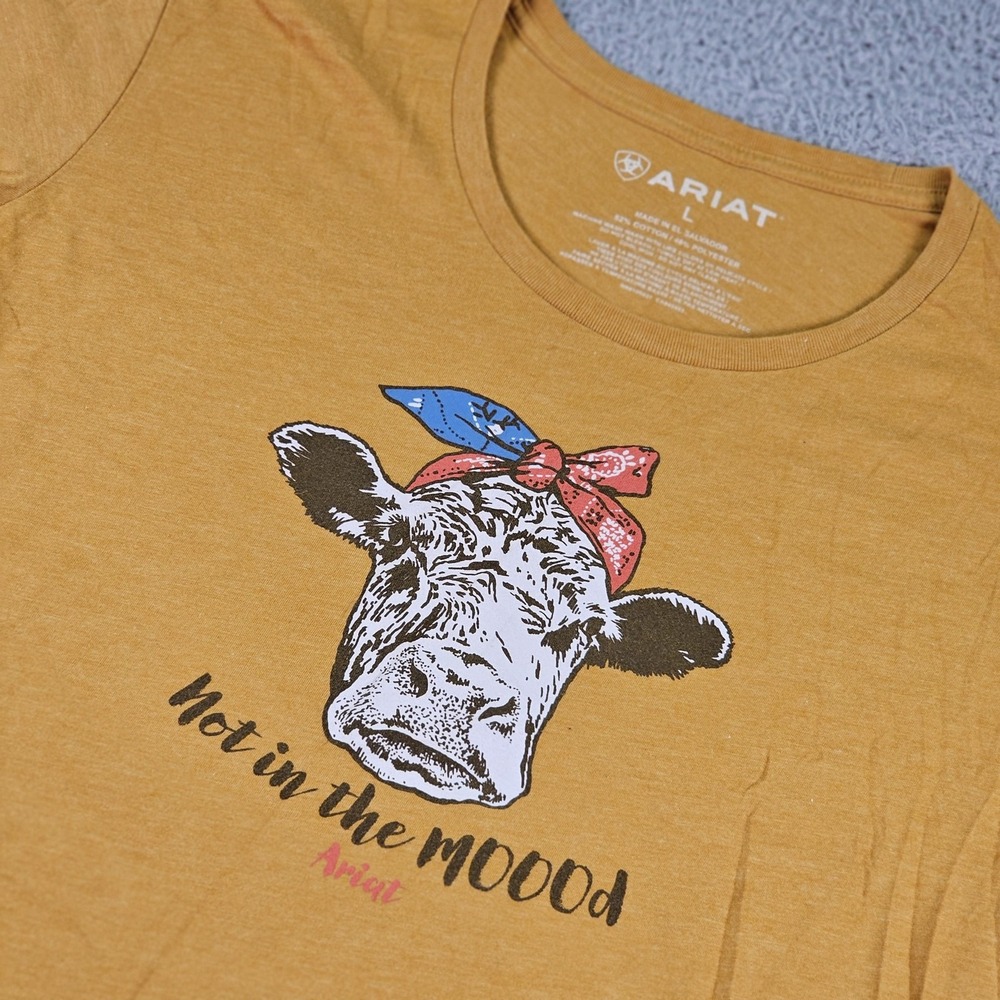 Ariat Shirt Womens Large Mustard Yellow Graphic Cow Not‎ in the MOOOd Western